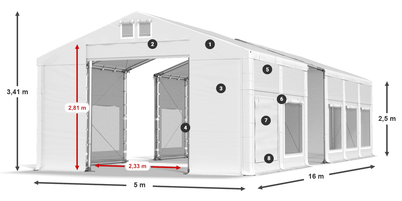 Dach: FR 620 PVC Ściany: SD 500 PVC 2.5m legenda