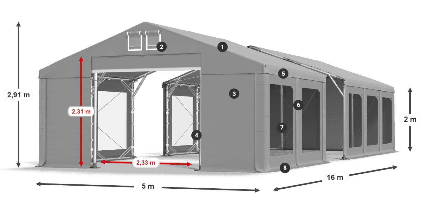 Dach: FR 620 PVC Ściany: MS 580 PVC 2m legenda