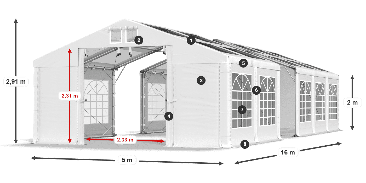 Dach: MS T 580 PVC Ściany: FR 620 PVC 2m legenda