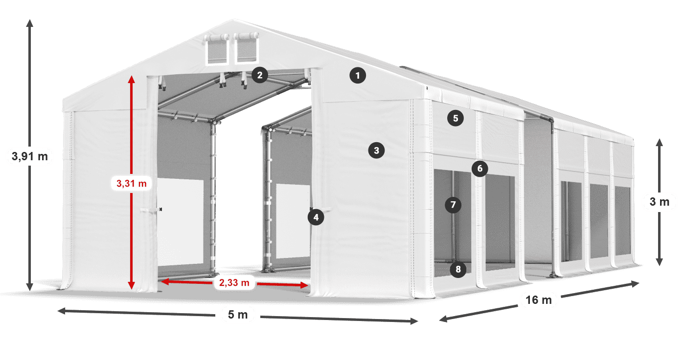 Dach: MS 580 PVC Ściany: MS 580 PVC 3m legenda