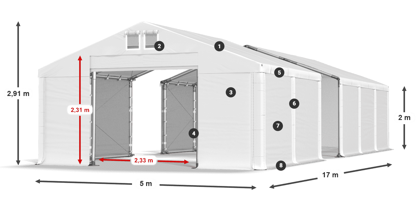 Dach: MS 580 PVC Ściany: FR M 620 PVC 2m legenda