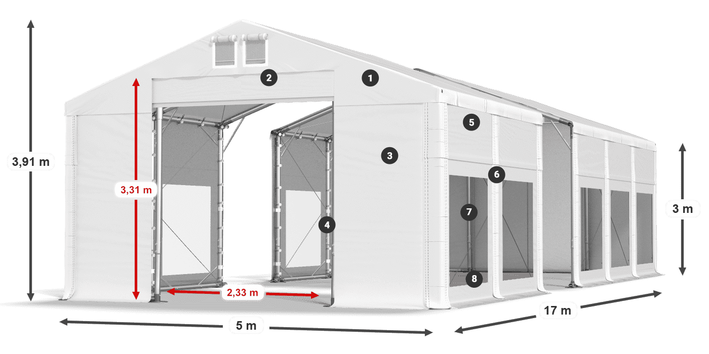 Dach: FR 620 PVC Ściany: MS 580 PVC 3m legenda