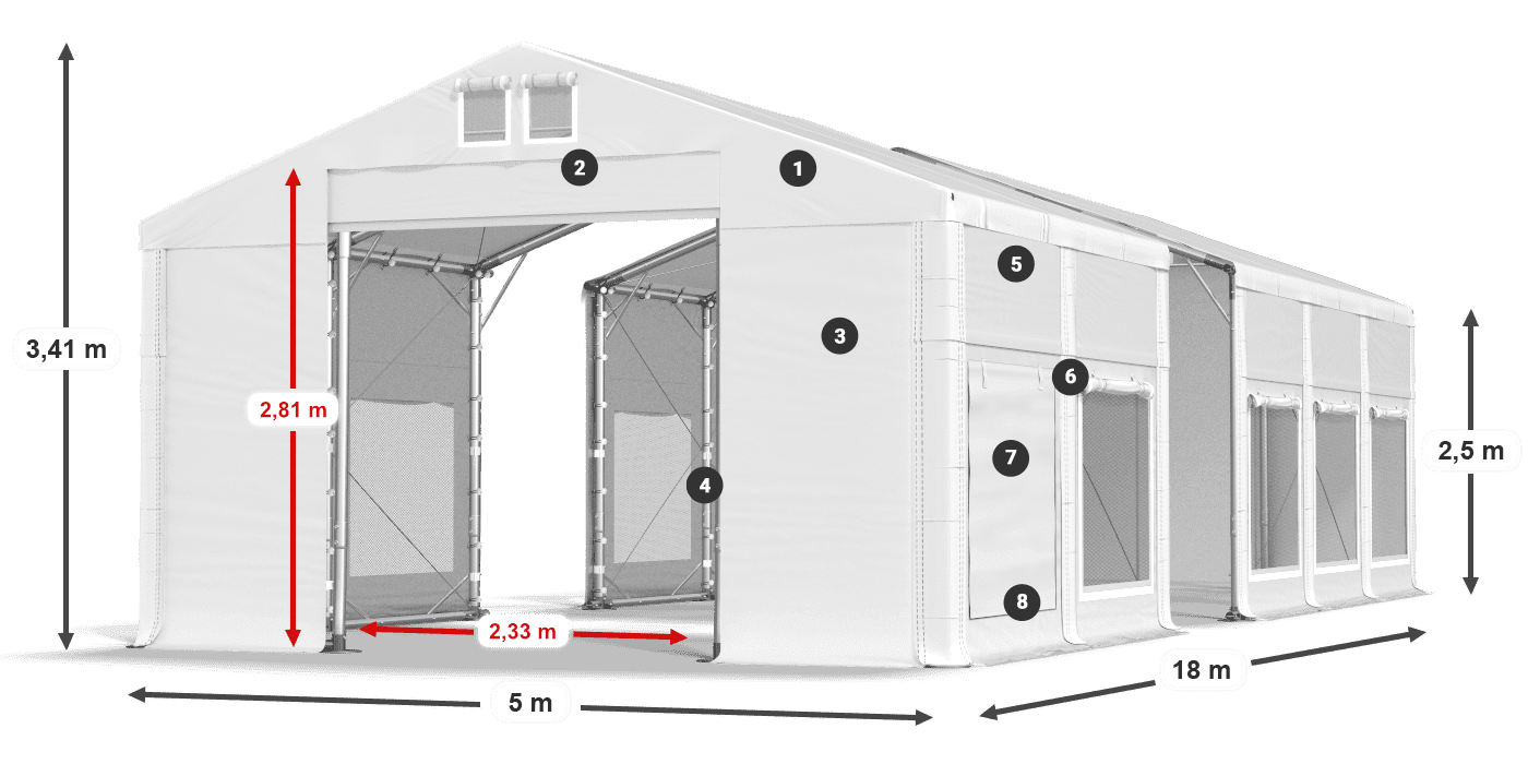 Dach: MS 580 PVC Ściany: SD M 500 PVC 2.5m legenda