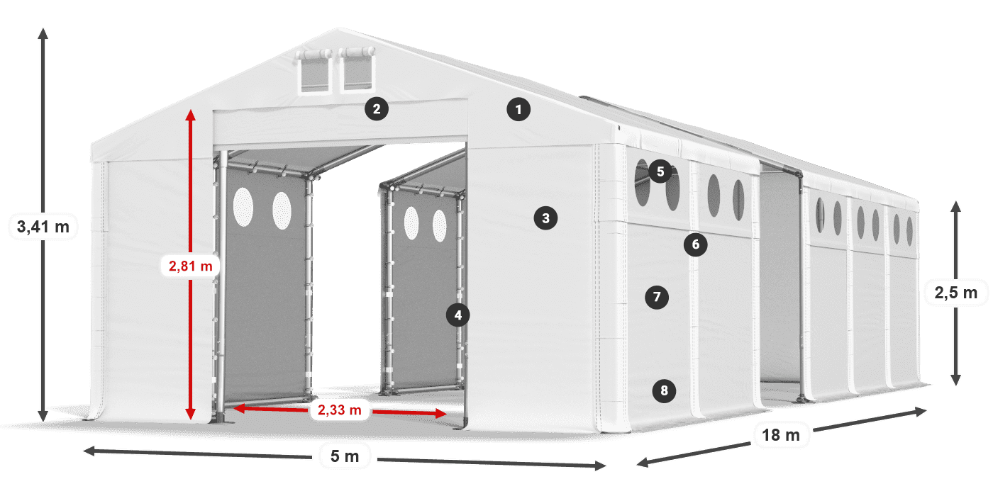 Dach: MS 580 PVC Ściany: SD O 500 PVC 2.5m legenda
