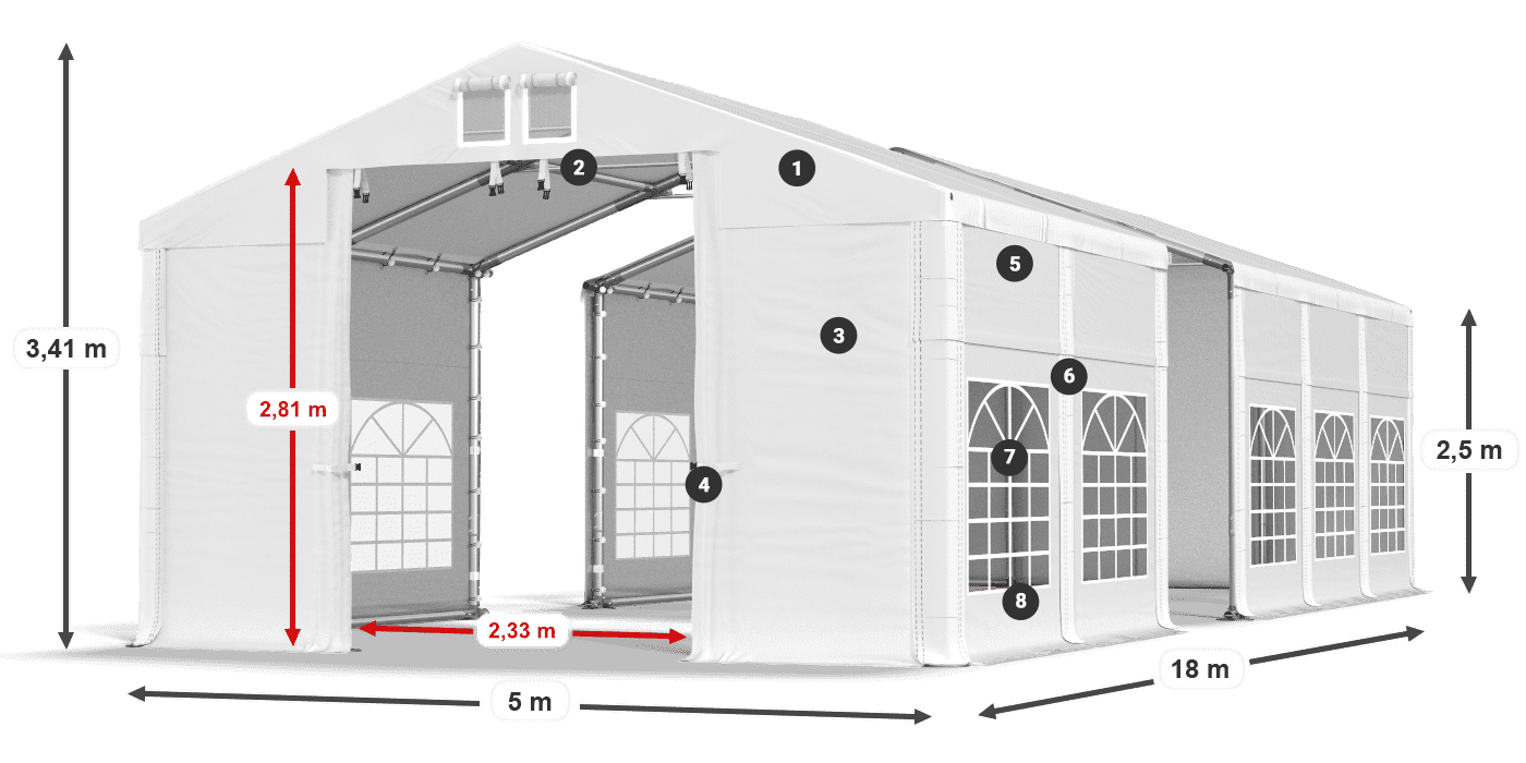Dach: SD 560 PVC Ściany: FR 620 PVC legenda 2.5m