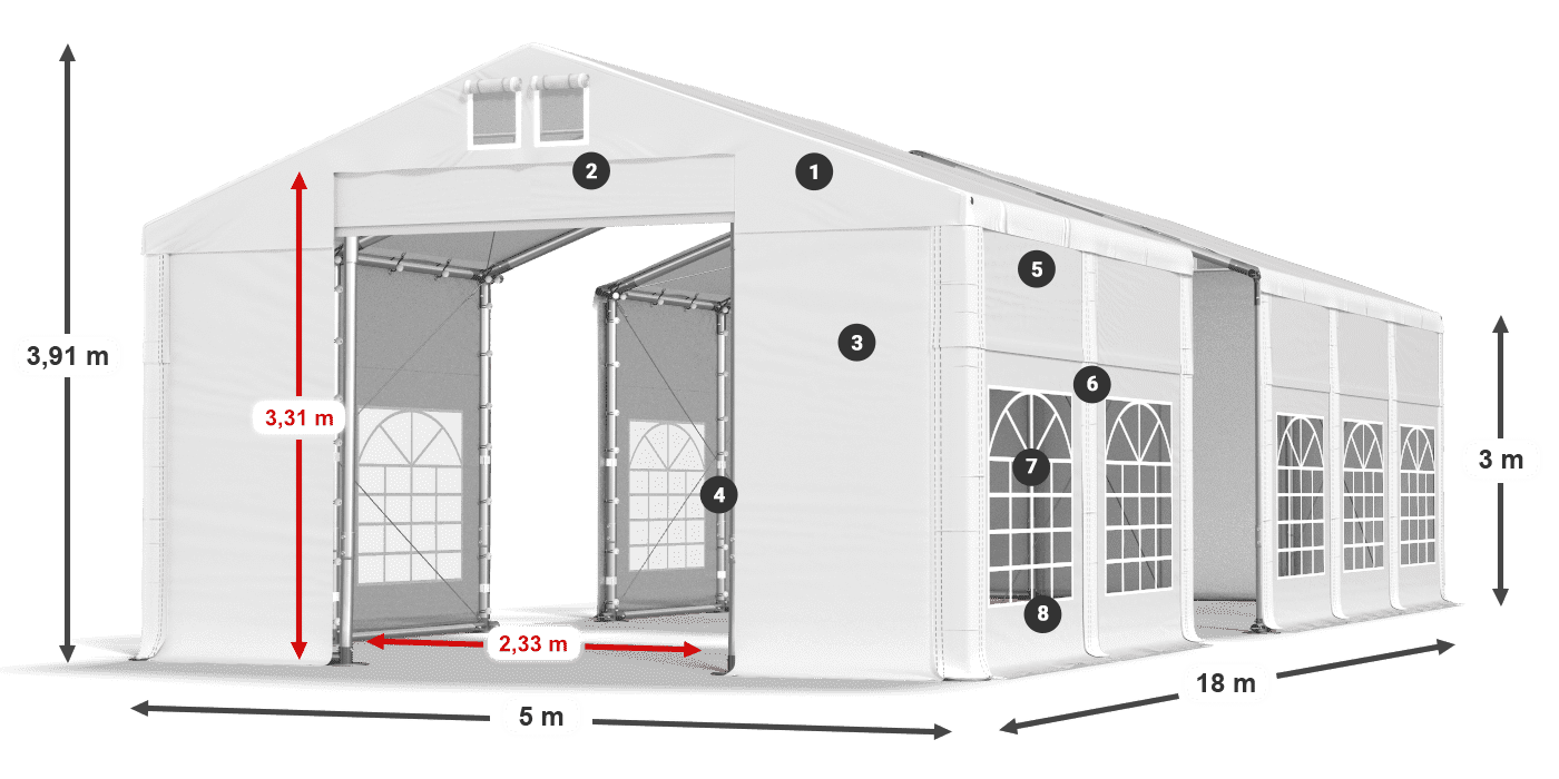 Dach: SD 560 PVC Ściany: FR 620 PVC legenda 3m