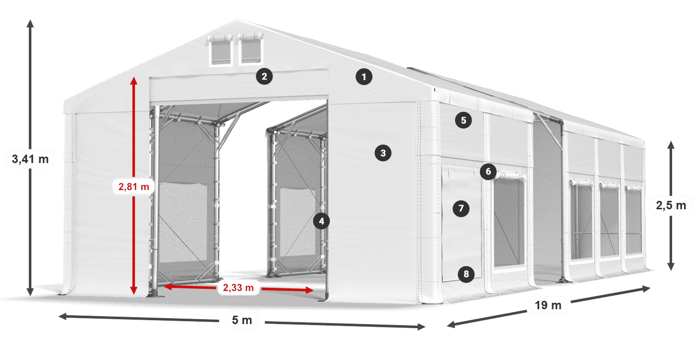 Dach: MS 580 PVC Ściany: SD M 500 PVC 2.5m legenda