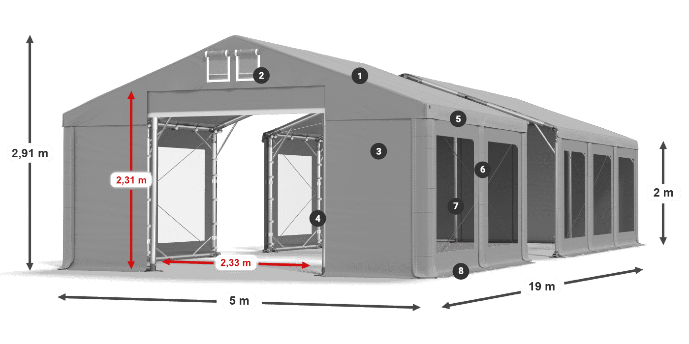 Dach: FR 620 PVC Ściany: MS 580 PVC 2m legenda