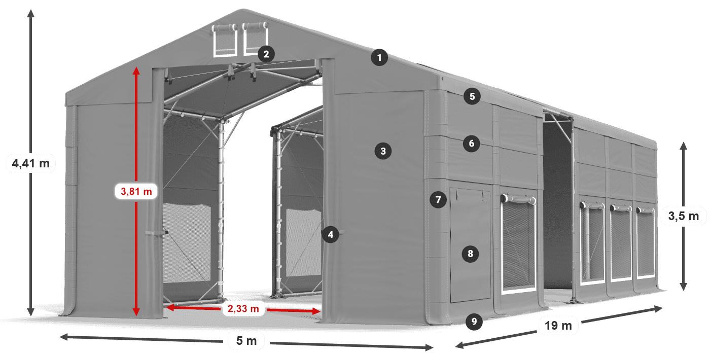 Dach: FR 620 PVC Ściany: SD 500 PVC 3.5m legenda