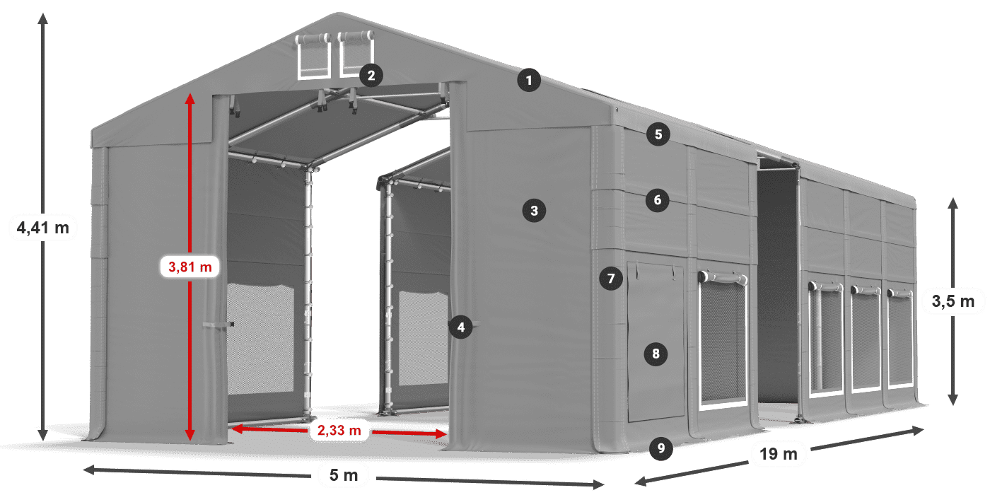 Dach: FR 620 PVC Ściany: SD 500 PVC 3.5m legenda
