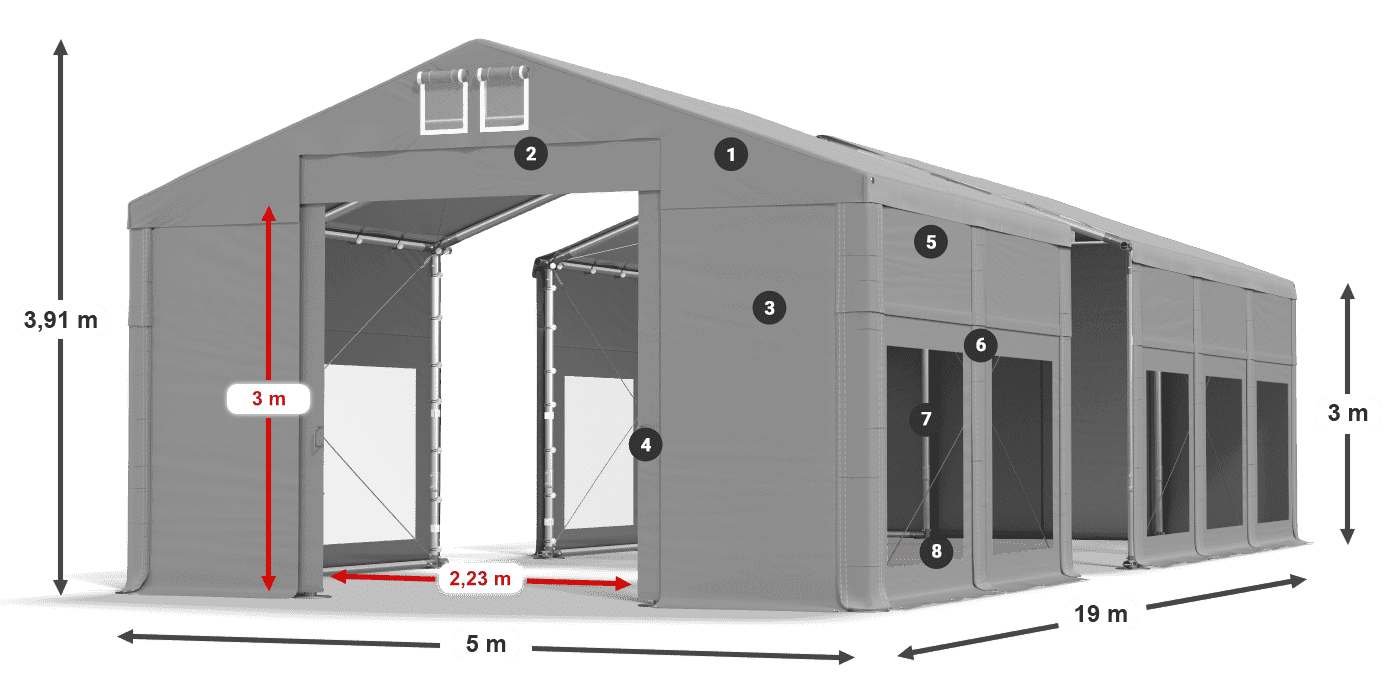 Dach: FR 620 PVC Ściany: MS 580 PVC 3m legenda