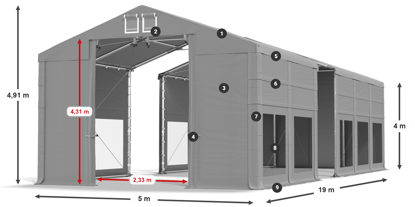 Dach: FR 620 PVC Ściany: MS 580 PVC 4m legenda