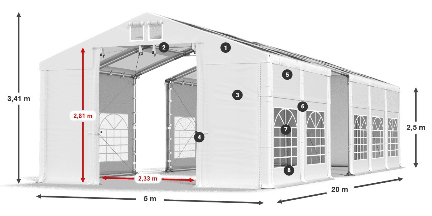 Dach: MS 580 PVC Ściany: SD 500 PVC 2.5m legenda
