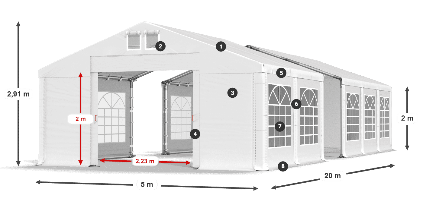 Dach: MS 580 PVC Ściany: FR 620 PVC 2m legenda