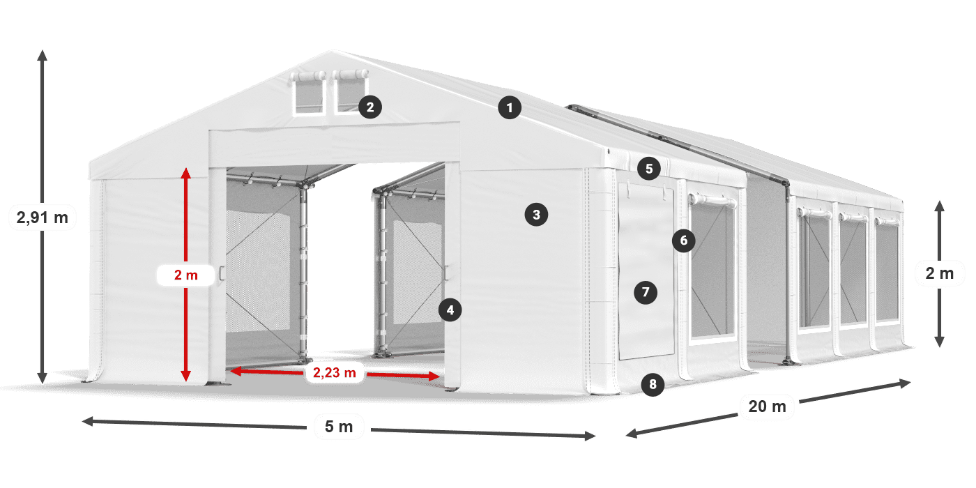 Dach: MS 580 PVC Ściany: SD M 500 PVC 2m legenda