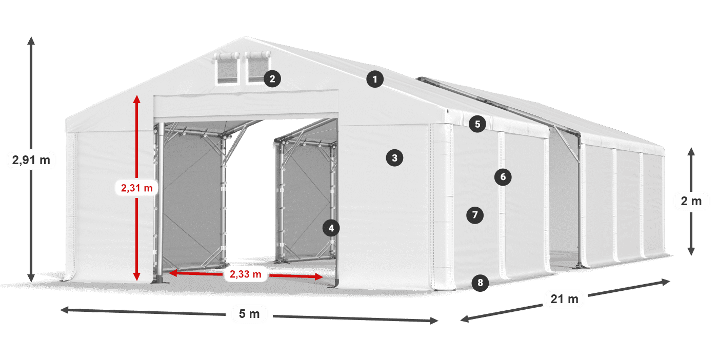 Dach: FR 620 PVC Ściany: SD 500 PVC 2m legenda