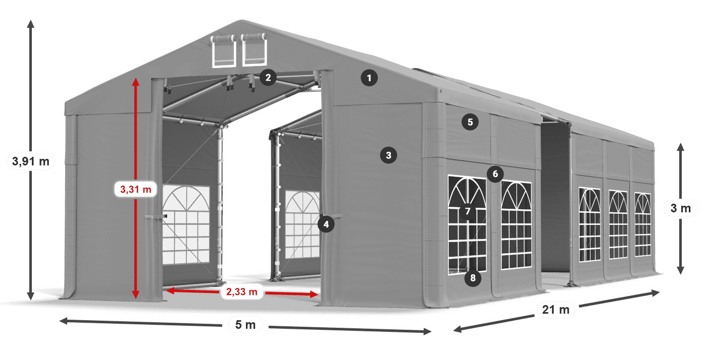 Dach: FR 620 PVC Ściany: SD 500 PVC 3m legenda