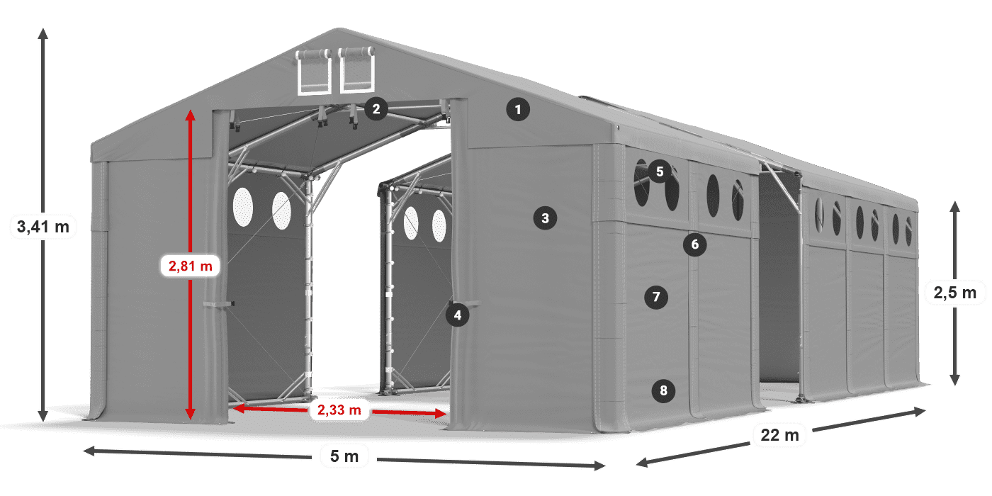 Dach: FR 620 PVC Ściany: MS O 580 PVC 2.5m legenda