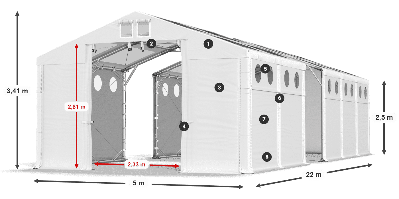 Dach: MS T 580 PVC Ściany: MS O 580 PVC 2.5m legenda