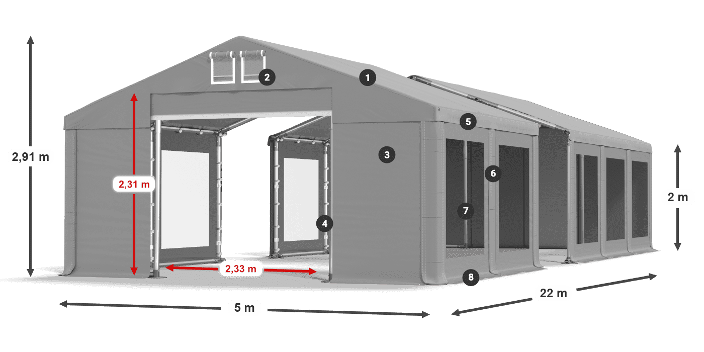 Dach: MS 580 PVC Ściany: MS 580 PVC 2m legenda