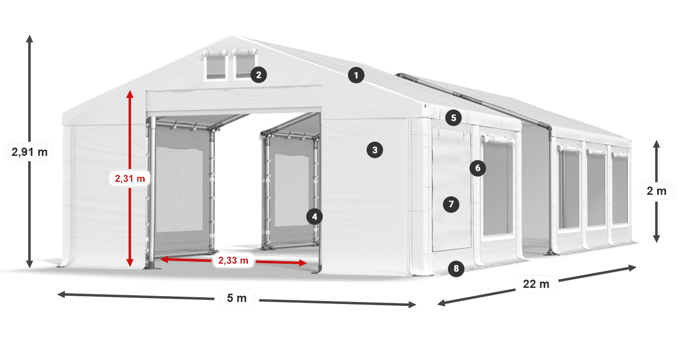 Dach: MS 580 PVC Ściany: SD M 500 PVC 2m legenda