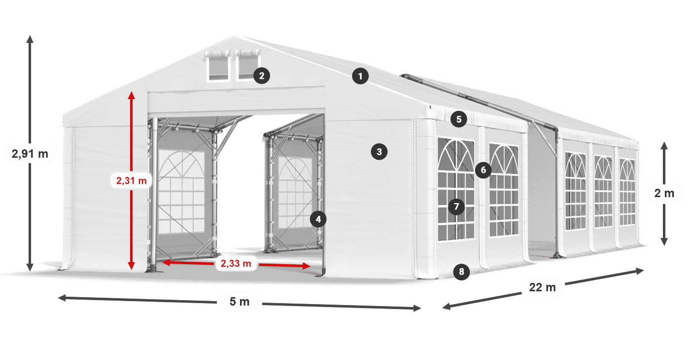 Dach: SD 560 PVC Ściany: FR 620 PVC legenda 2m