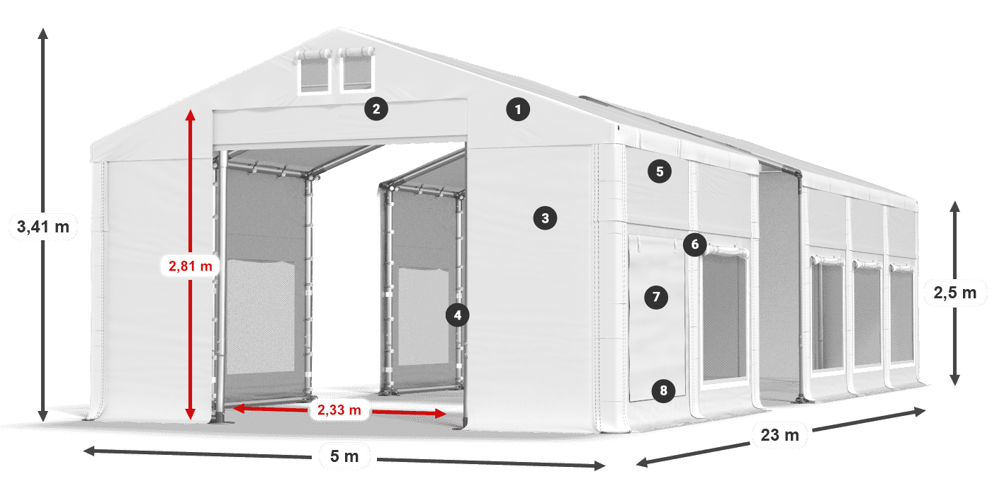 Dach: FR 620 PVC Ściany: SD 500 PVC 2.5m legenda