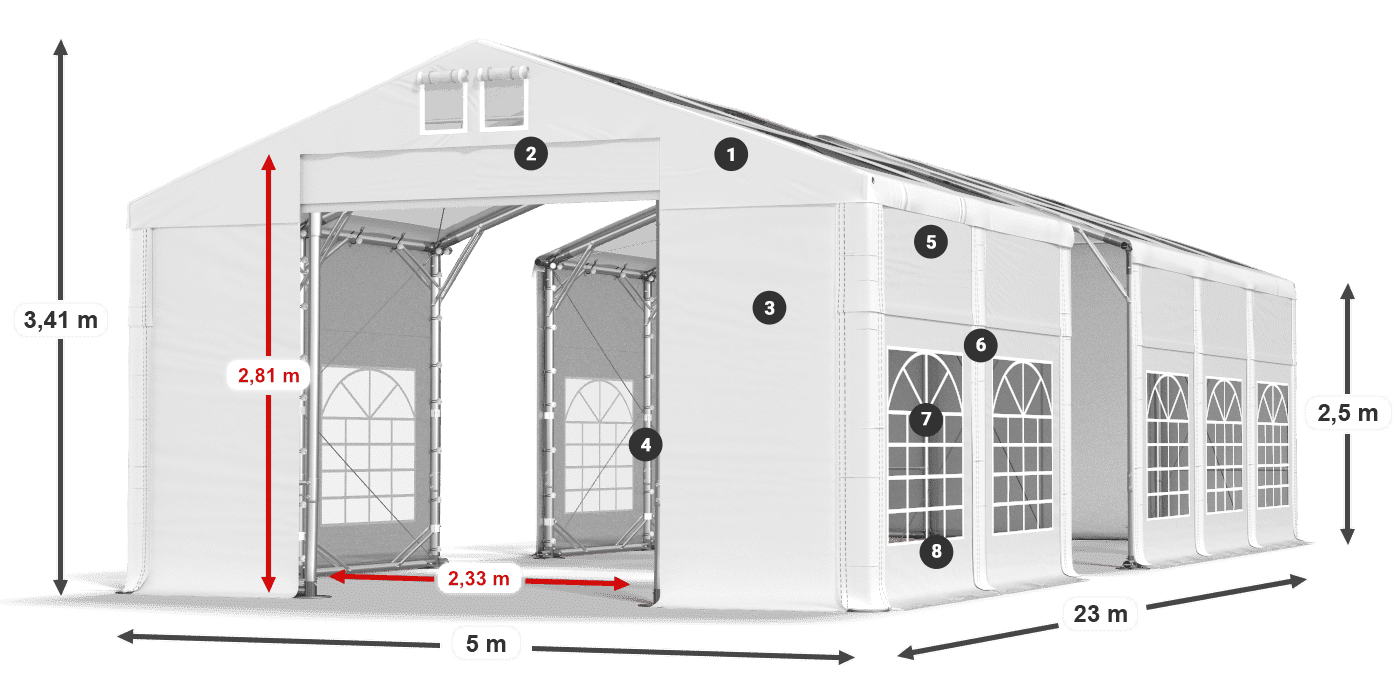 Dach: MS T 580 PVC Ściany: FR 620 PVC 2.5m legenda