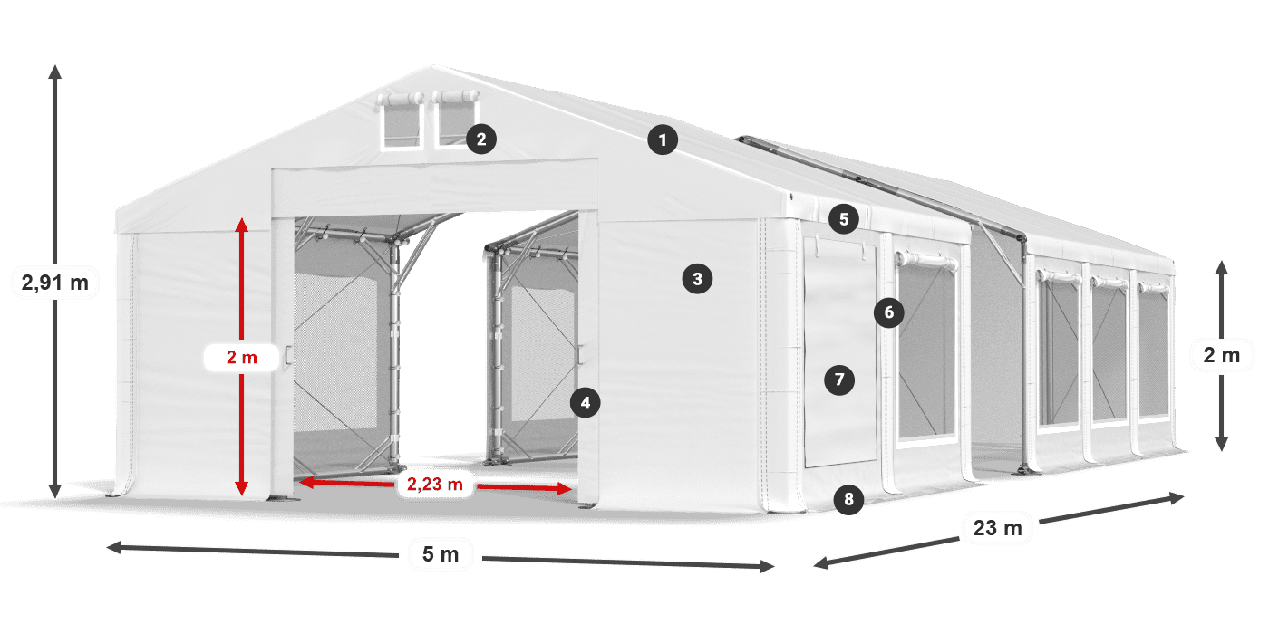 Dach: MS 580 PVC Ściany: SD M 500 PVC 2m legenda