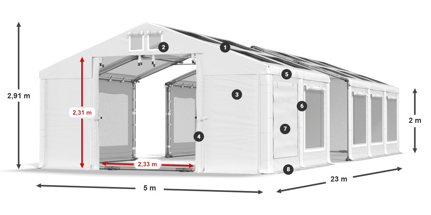 Dach: MS T 580 PVC Ściany: SDM  500 PVC 2m legenda