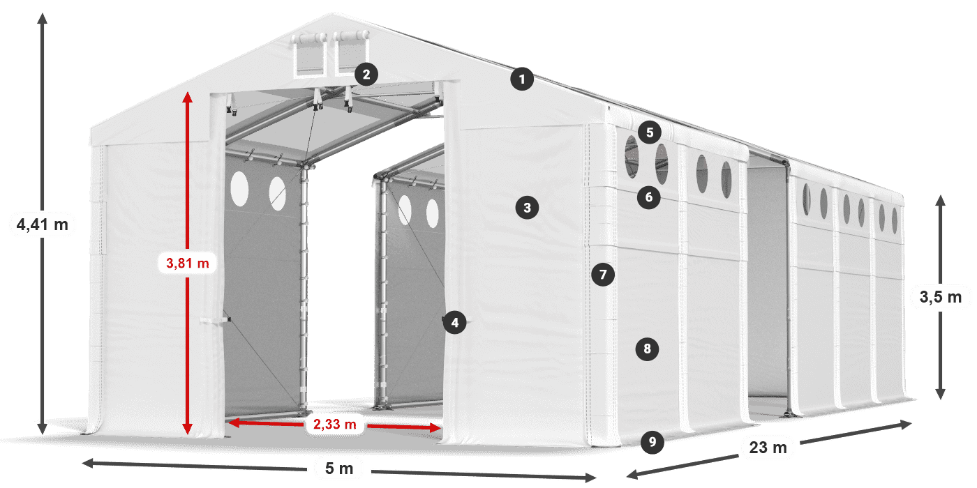 Dach: MS T 580 PVC Ściany: FR O 620 PVC 3.5m legenda