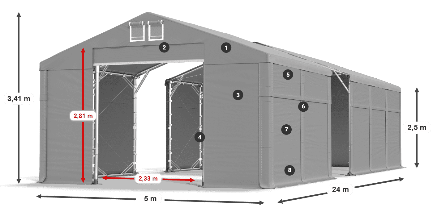 Dach: MS 580 PVC Ściany: FR 620 PVC 2.5m legenda