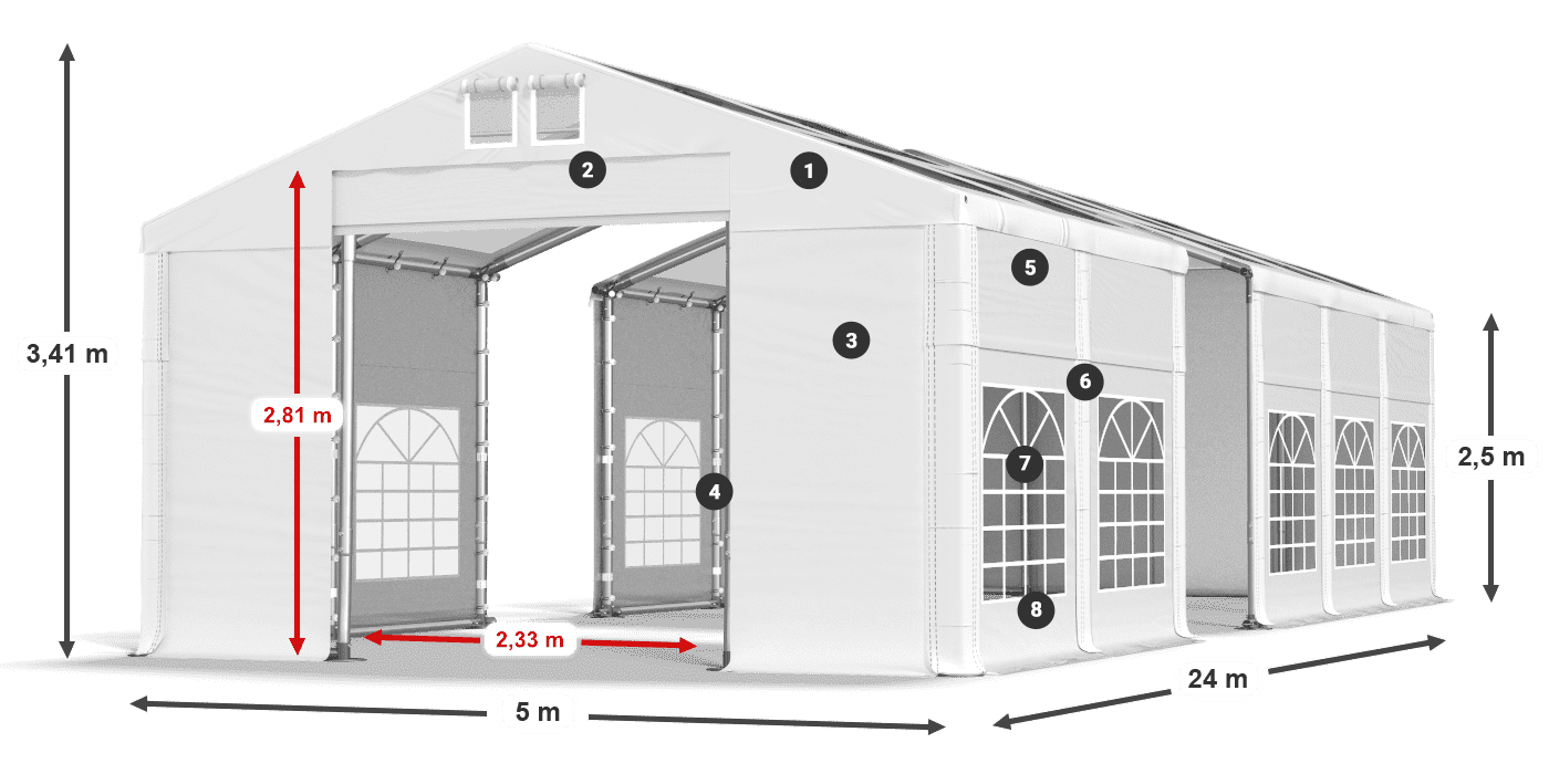 Dach: MS 580 PVC Ściany: SD 500 PVC 2.5m legenda