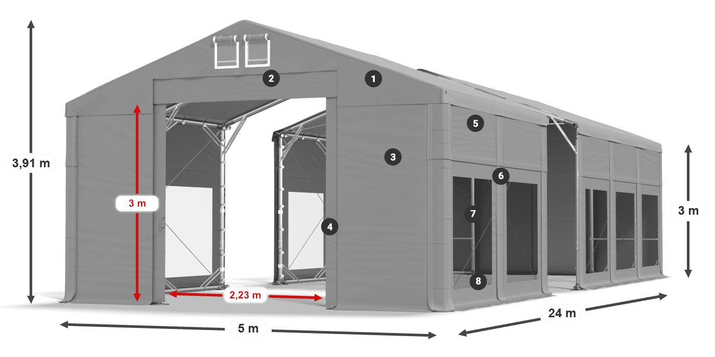 Dach: FR 620 PVC Ściany: MS 580 PVC 3m legenda