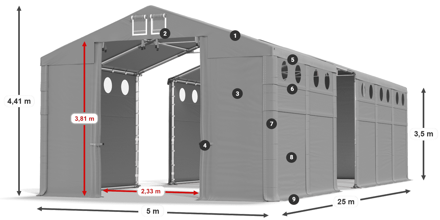 Dach: FR 620 PVC Ściany: SD O 500 PVC 3.5m legenda
