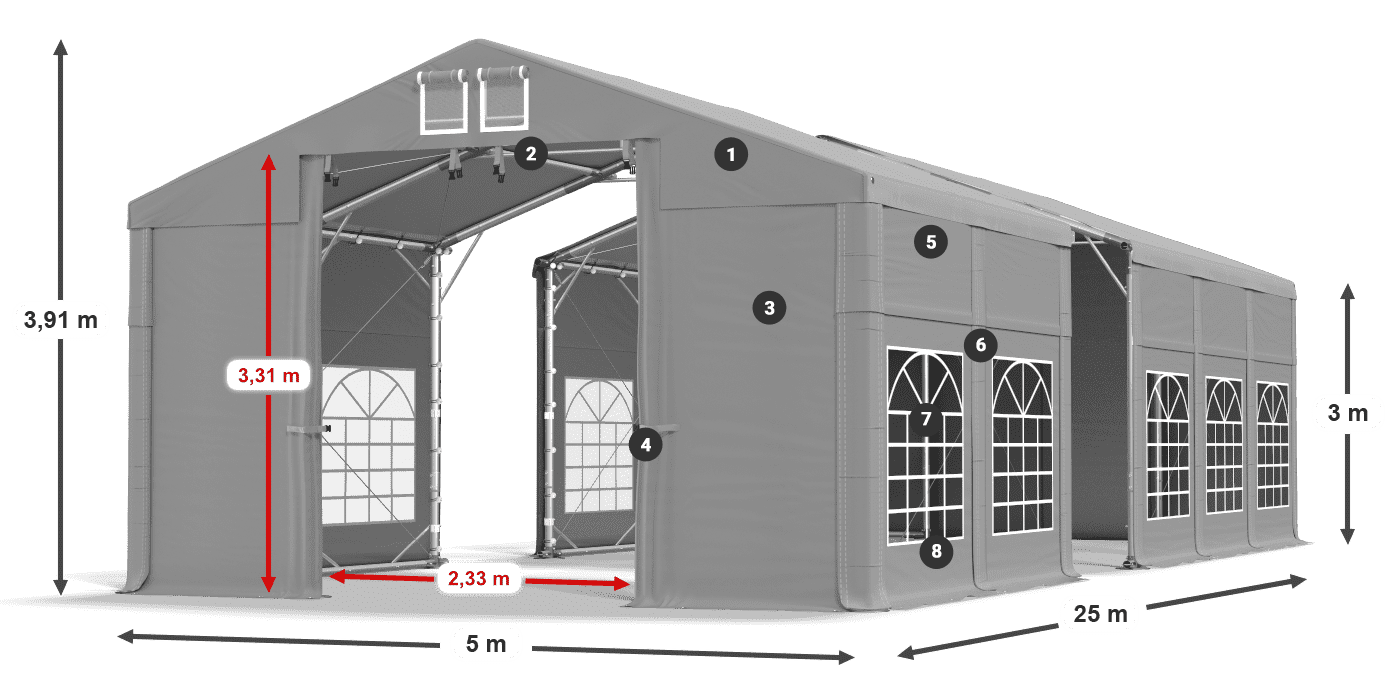 Dach: FR 620 PVC Ściany: SD 500 PVC 3m legenda
