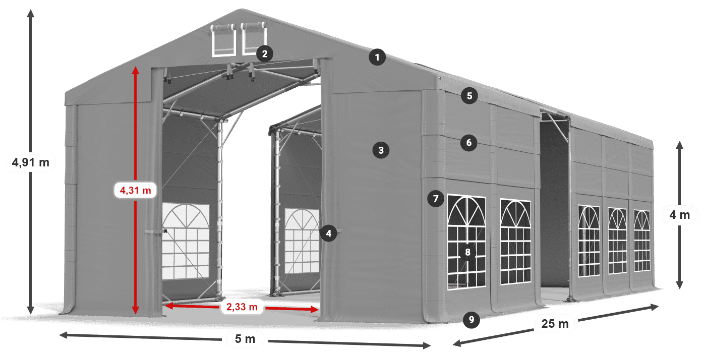 Dach: FR 620 PVC Ściany: SD 500 PVC 4m legenda