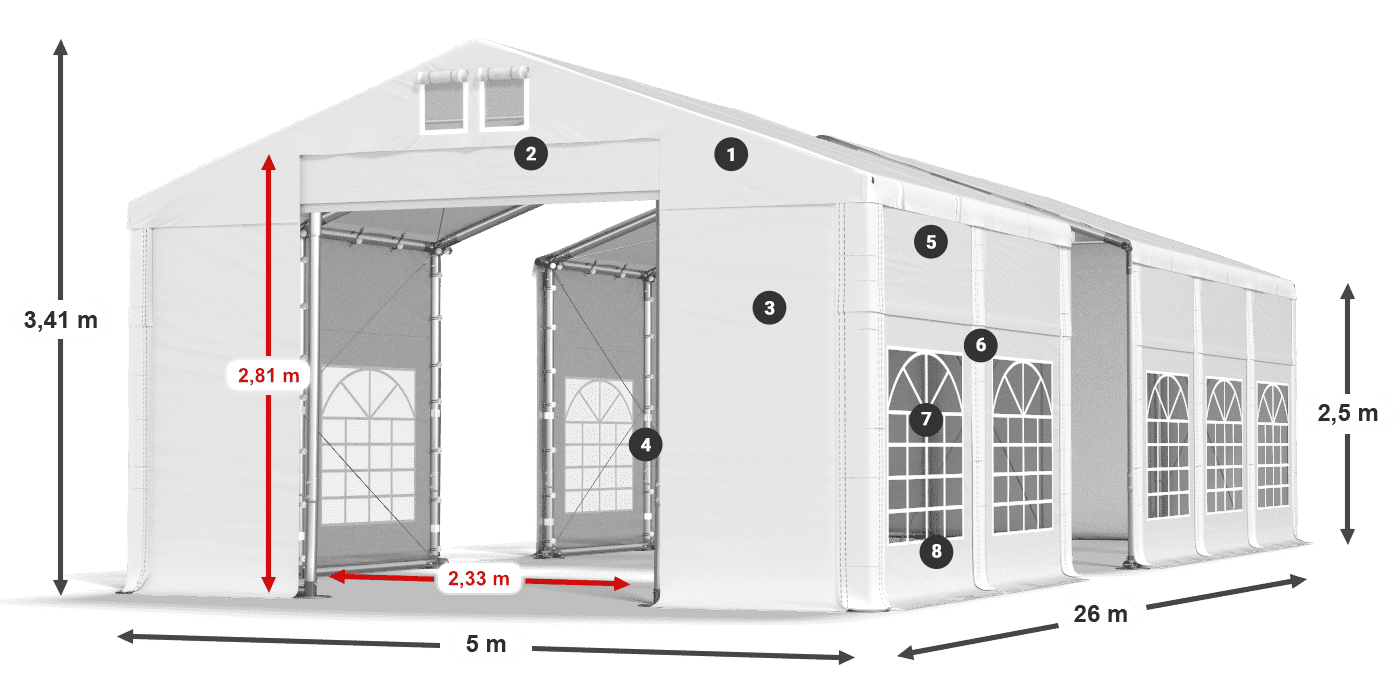 Dach: MS 580 PVC Ściany: FR 620 PVC 2.5m legenda
