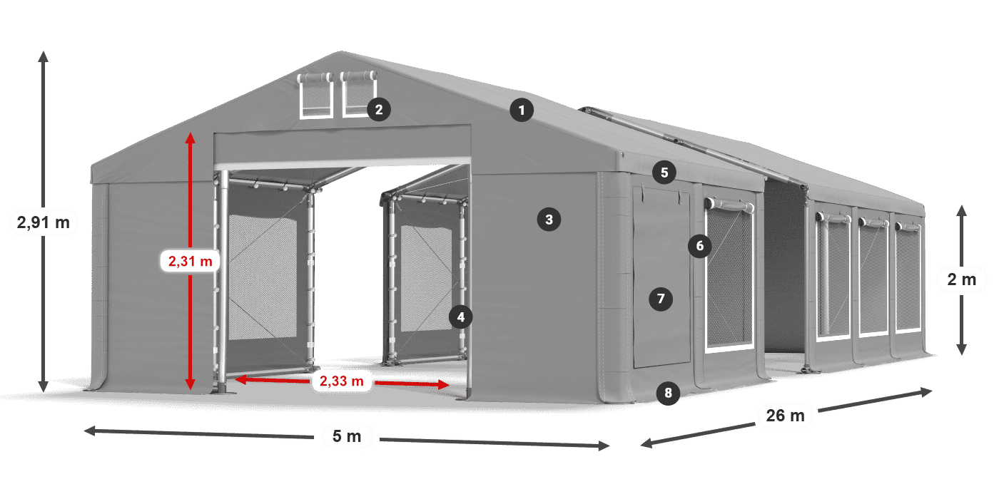 Dach: FR 620 PVC Ściany: SD 500 PVC 2m legenda