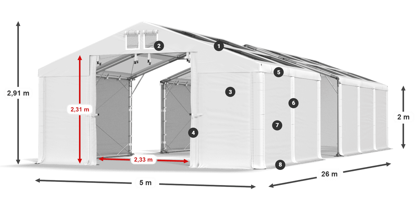 Dach: MS T 580 PVC Ściany: FR 620 PVC 2m legenda