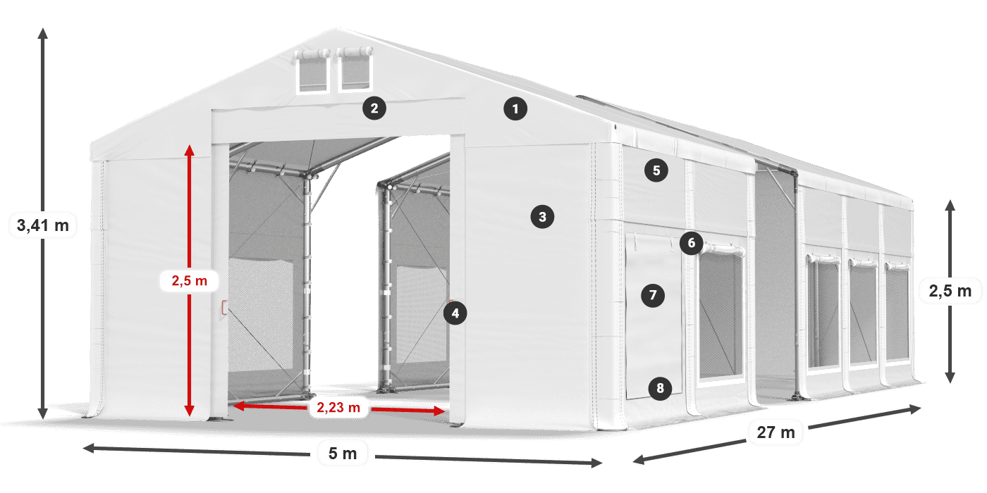 Dach: MS 580 PVC Ściany: SD M 500 PVC 2.5m legenda