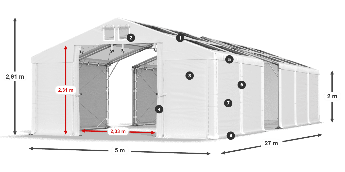 Dach: MS T 580 PVC Ściany: FR 620 PVC 2m legenda