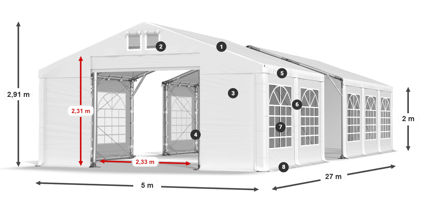 Dach: MS 580 PVC Ściany: FR 620 PVC 2m legenda