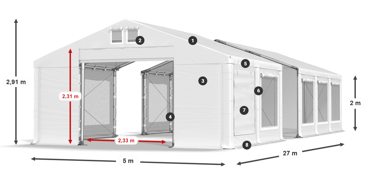 Dach: MS 580 PVC Ściany: SD M 500 PVC 2m legenda
