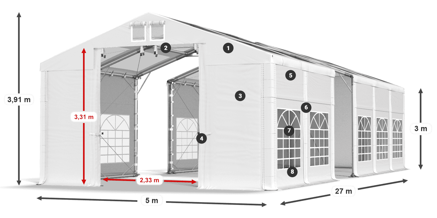 Dach: MS T 580 PVC Ściany: FR 620 PVC 3m legenda