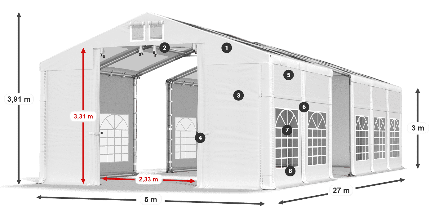 Dach: MS T 580 PVC Ściany: SD I 500 PVC 3m legenda