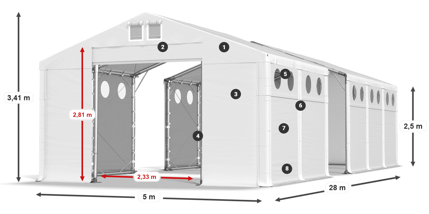 Dach: FR 620 PVC Ściany: MS O 580 PVC 2.5m legenda