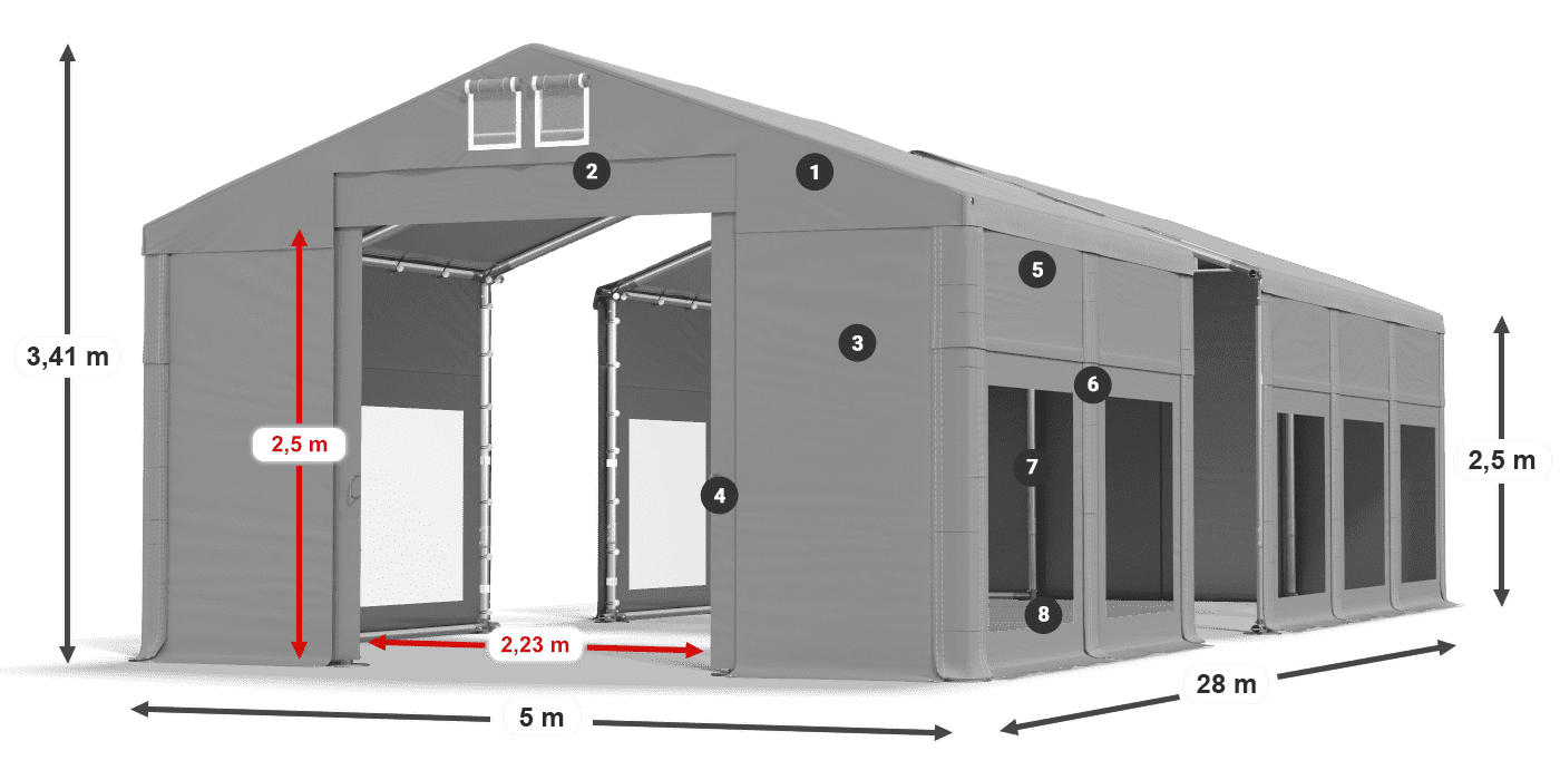 Dach: MS 580 PVC Ściany: MS 580 PVC 2.5m legenda