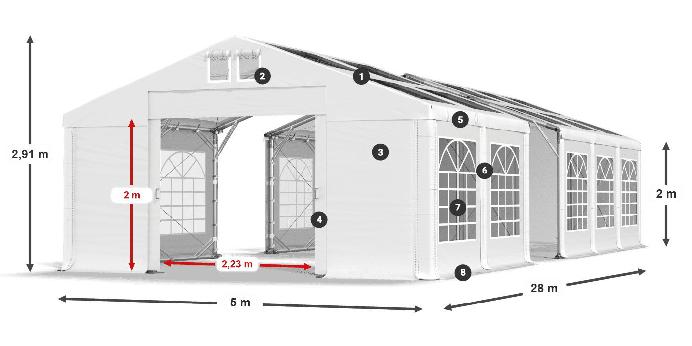 Dach: MS T 580 PVC Ściany: FR 620 PVC 2m legenda