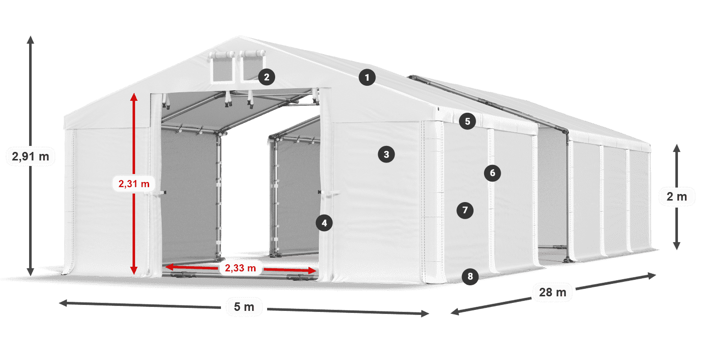 Dach: MS 580 PVC Ściany: FR M 620 PVC 2m legenda